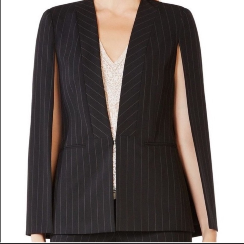 BCBG MaxAzria Black Cape Blazer with Pinstripes
